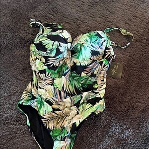 Nip Tuck Green and Black Leaf Women’s Swimsuit
